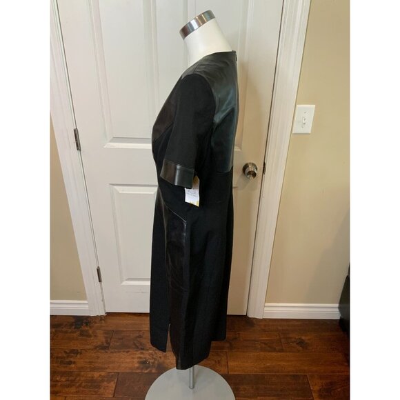 Karen Millen Black Structured Crepe & Faux Leather Contrast , Size 12, NWT! $342 - Picture 4 of 6